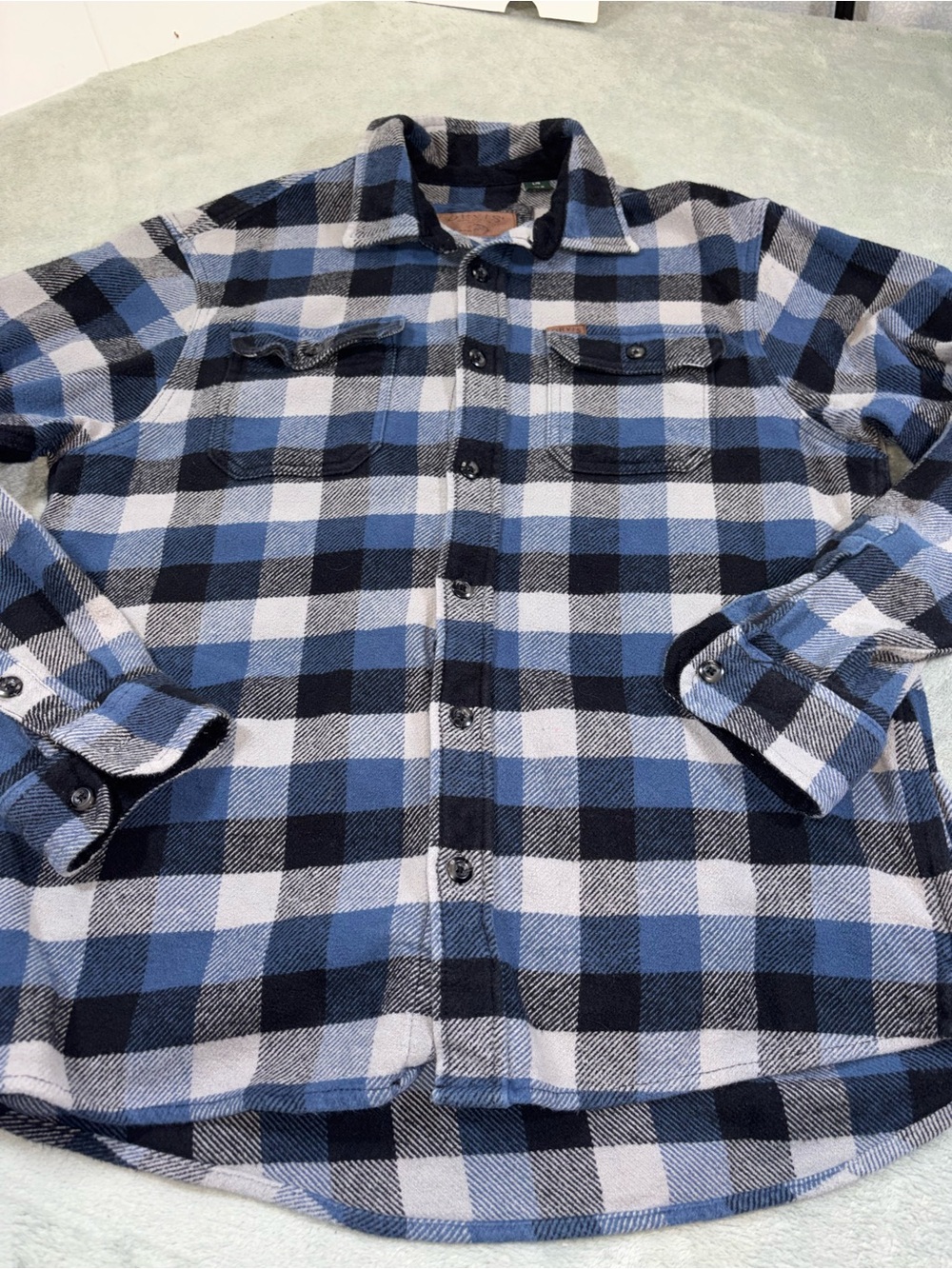 Orvis Men's Classic Heavyweight Plaid Flannel Shirt - Blue & Black - Size L